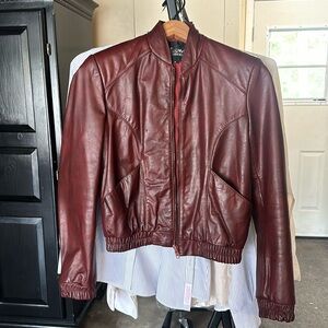 Vintage oxblood leather bomber jacket